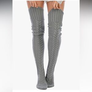 Leoparts Cable Knitted Thigh High Boot Socks, Stockings Over Knee Leg Warmers